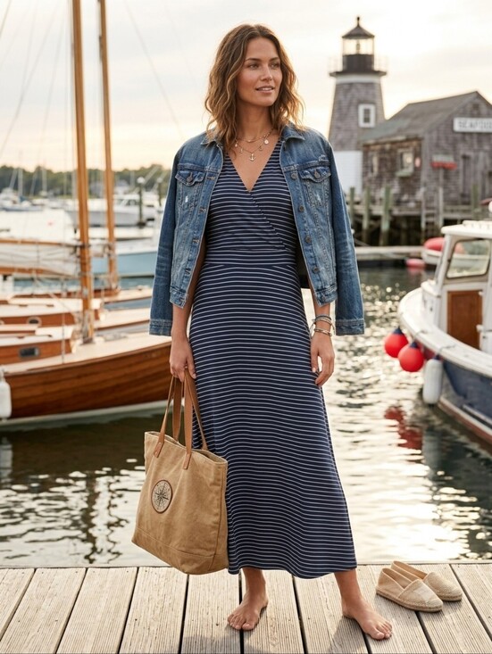 Esprit Dresses & Skirts - Esprit Navy Striped Maxi Dress Coastal Grandmother Nauticalcore Prep New England